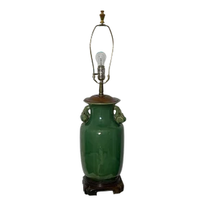 1970s Jade Green Glaze Urn Form Table Lamp