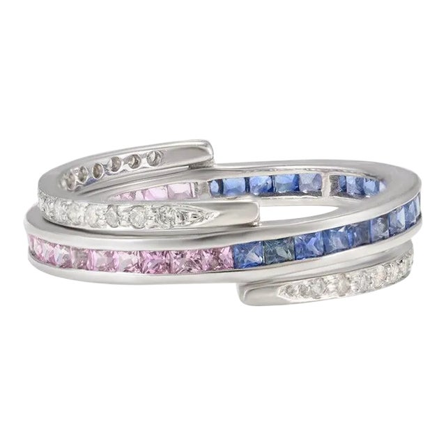 Not Yet Made - Made To Order Multi Sapphire and Diamond Reversible Magic Ring 18k White Gold Size 7 For Sale - Image 5 of 12