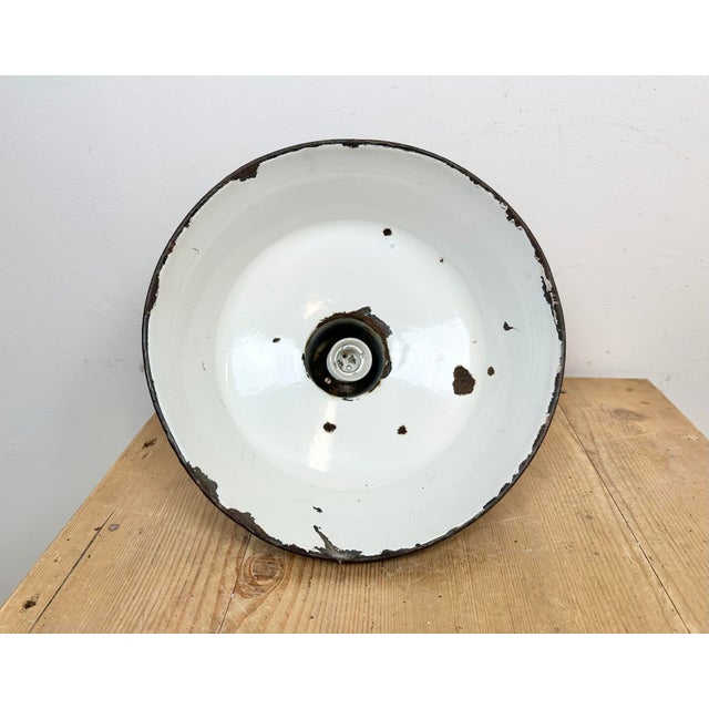Industrial Blue Enamel Factory Lamp with Cast Iron Top, 1960s For Sale - Image 15 of 16