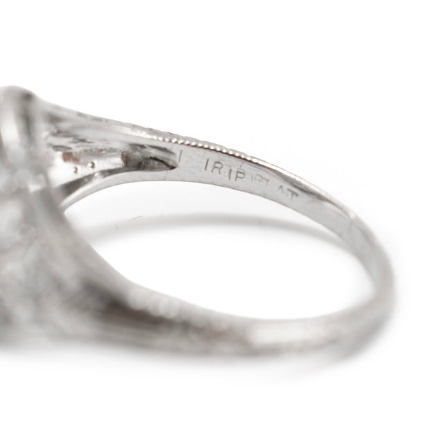 Metal Antique Art Deco Platinum 0.97ctw Marquise Diamond Halo Emerald Engagement Ring, Size 5 For Sale - Image 7 of 9