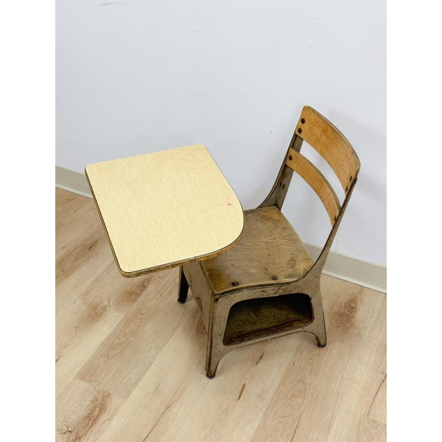 Antique Industrial Kids School Desk Adjustable Vintage Cast Iron Wood For Sale - Image 4 of 16