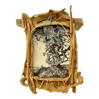 Eccentric Art Nouveau Rustic Frame With a Signed Paul Gorka Print For Sale