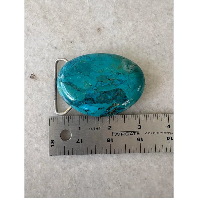 Mid-Century Modern Vintage Solid Turquoise Belt Buckle For Sale - Image 3 of 5