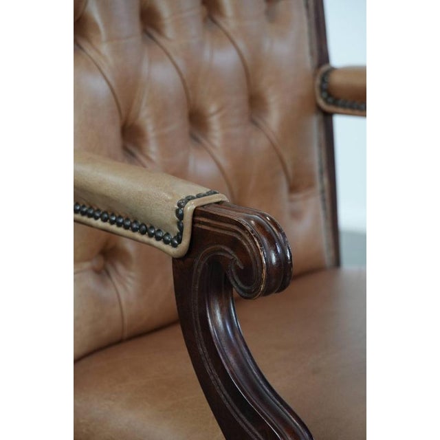 English-Style Chesterfield Swivel Office Chair in Cowhide and Wood For Sale - Image 13 of 18