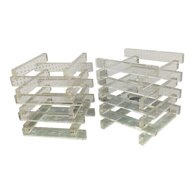 1970s Square Stacked Lucite Table Base ~ a Pair For Sale