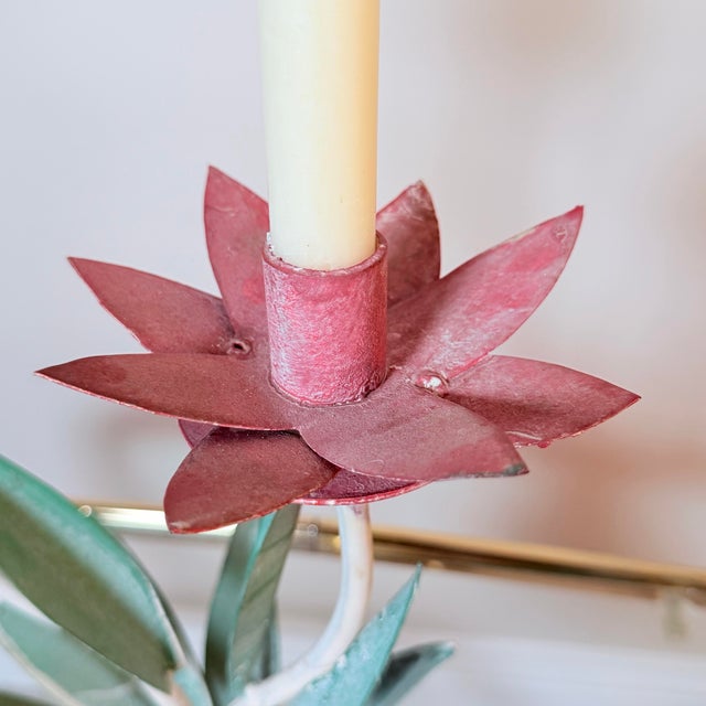 Vintage Tole Lotus Flower 2-Arm Candelabra For Sale - Image 4 of 7
