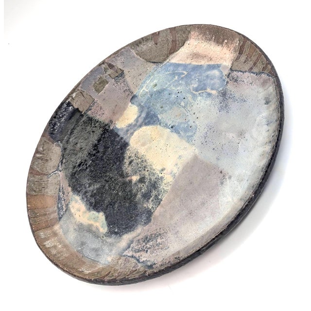 Taupe Vintage Artist Signed Glazed Stoneware Decorative Platter For Sale - Image 8 of 12