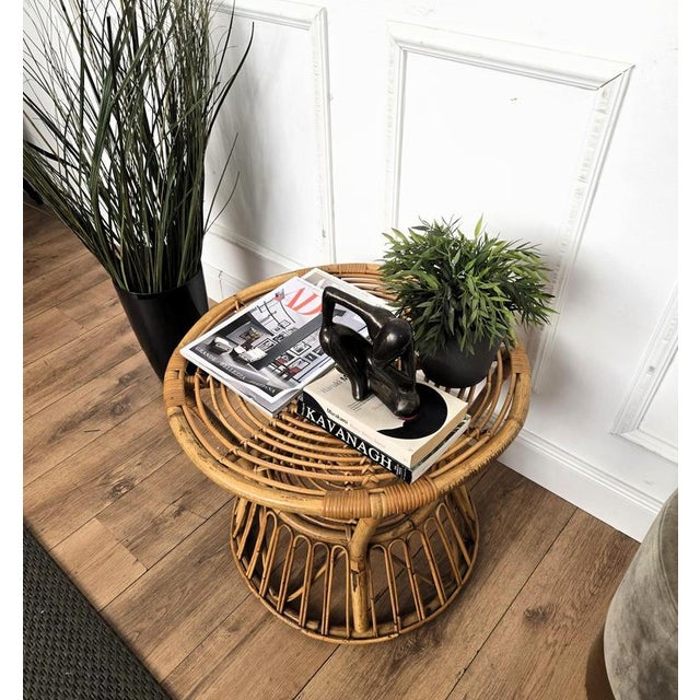Tito Agnoli Vintage Italian Bamboo Rattan Accent Table by Tito Agnoli, 1960s For Sale - Image 4 of 9