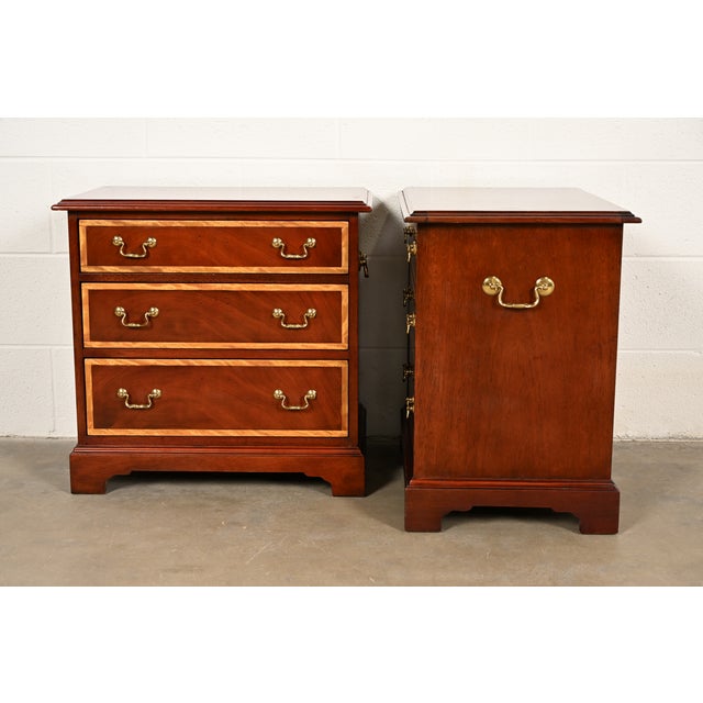 Baker Furniture Georgian Banded Mahogany Bedside Chests, Pair For Sale - Image 14 of 17