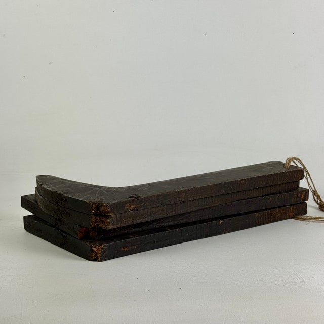 Brown Rare to Market Set of 4 Primitive Antique Cobbler's Wood Boot Forms in Stained Black For Sale - Image 8 of 16