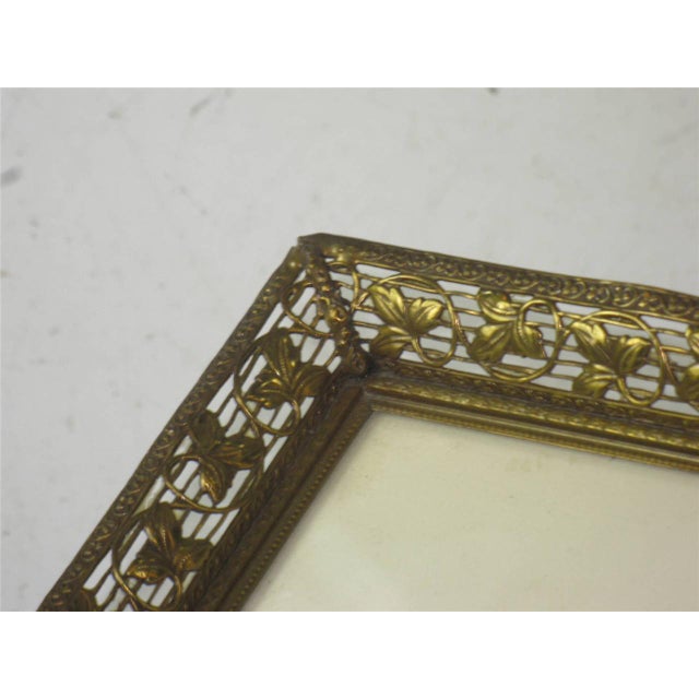 Art Nouveau Picture Frame Easel Backed Art Nouveau Bronze Pierced Leaf & Vine Antique French For Sale - Image 3 of 12