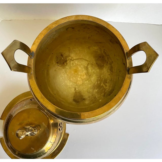 Vintage Asian Brass Incense Burner With Dragon Etchings For Sale In Los Angeles - Image 6 of 13