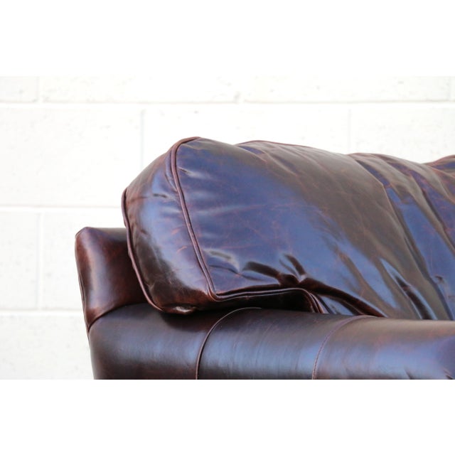 Rustic Vintage Old Hickory Tannery Brown Leather Chaise Lounge Chair, Feather Cushions For Sale - Image 3 of 18