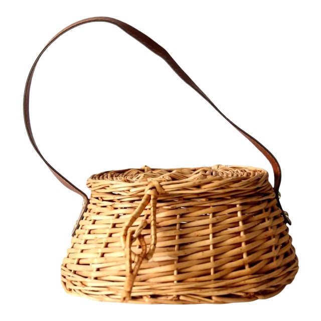 Vintage Wicker Carrying Basket For Sale