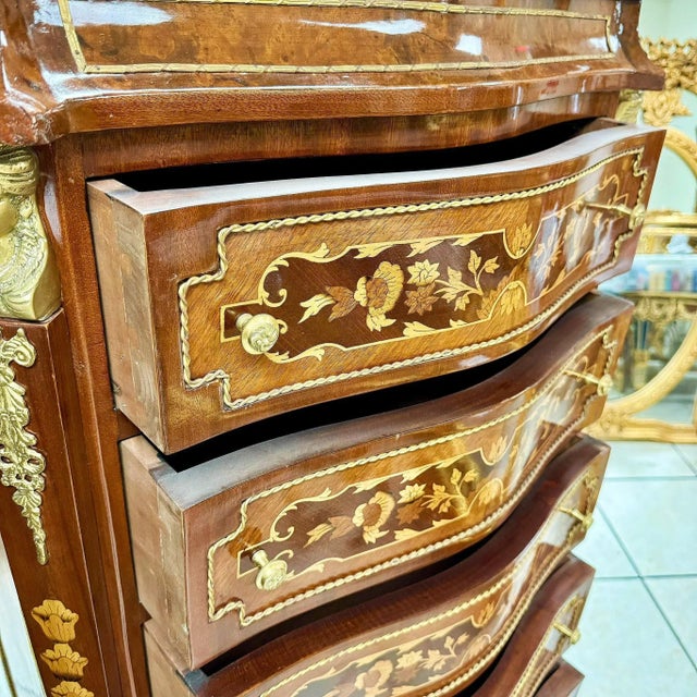 French Chiffonier Napoleon III Style Commode Boullé Style Marble Topped For Sale - Image 3 of 9