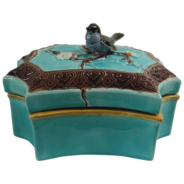 19th Century Victorian Joseph Holdcroft Majolica Bird Box For Sale