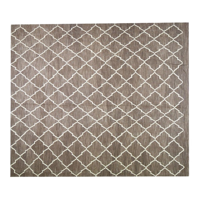 Vintage Moroccan Hand Made Natural Color Organic Wool Modern Kilim,8'2"x9'7" For Sale