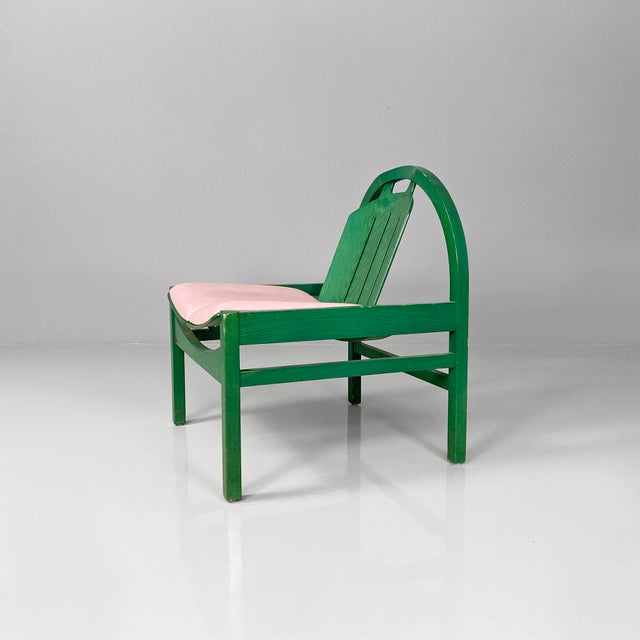 French Modern Argos Armchair in Pink Leather and Green Wood by Baumann, 1970s For Sale - Image 4 of 18