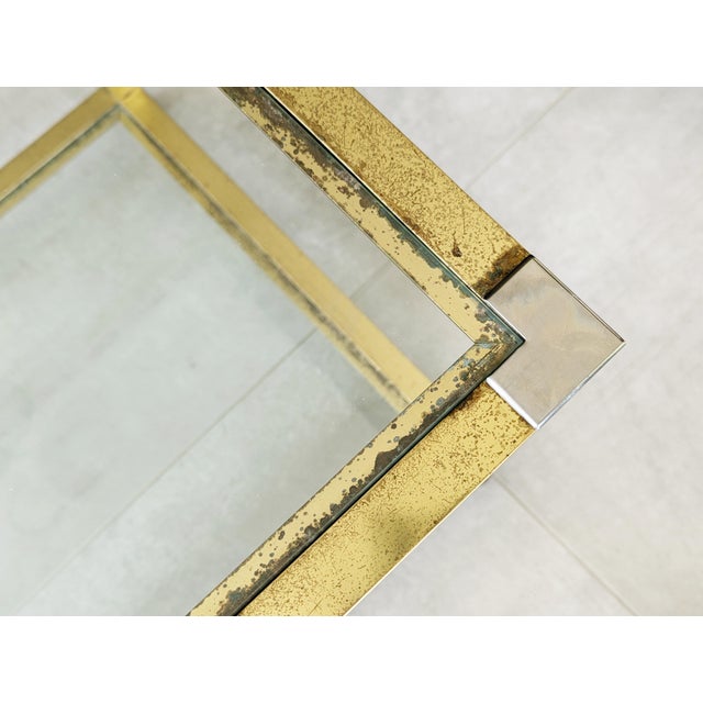 1970s Italian Brass, Chrome Plated Metal and Glass Coffee Table with Wheels, 1970s For Sale - Image 5 of 16