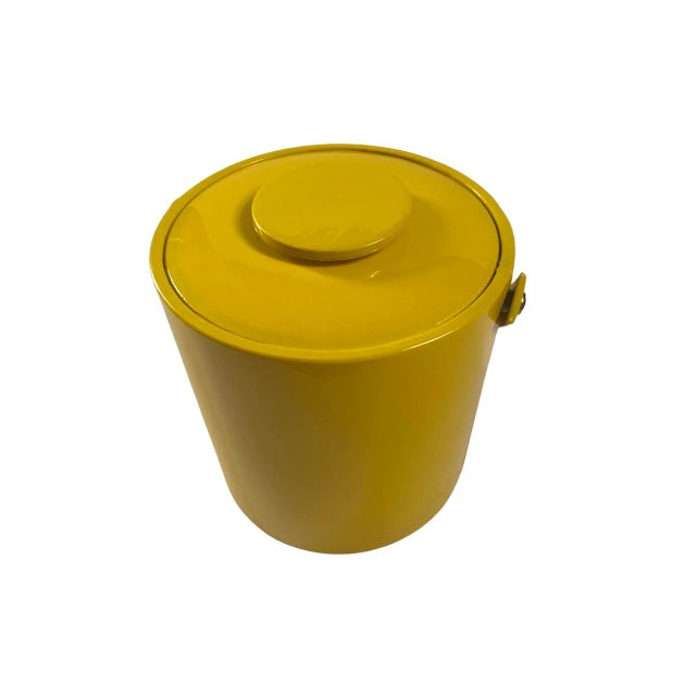 Mid-Century Modern Vintage Canary Yellow Vinyl Ice Bucket With Handle and Matching Lid, Circa 1960 For Sale - Image 3 of 6
