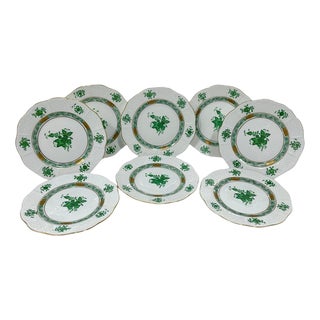 Chinese Bouquet Apponyi Green from Herend, 1980s, Set of 8 For Sale