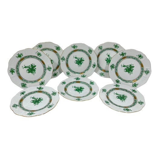 Chinese Bouquet Apponyi Green from Herend, 1980s, Set of 8 For Sale