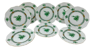 Chinese Bouquet Apponyi Green from Herend, 1980s, Set of 8