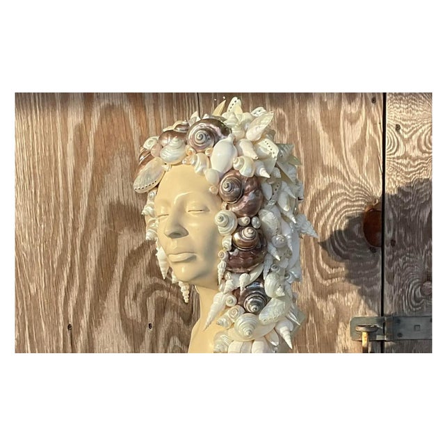 Vintage Coastal Plaster Shell Bust of Woman For Sale - Image 12 of 12
