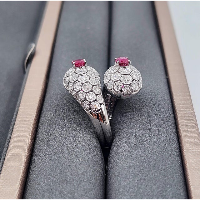 Silver 2.67 Ct Natural Ruby & Diamond Cocktail Ring, Size 6 For Sale - Image 8 of 9