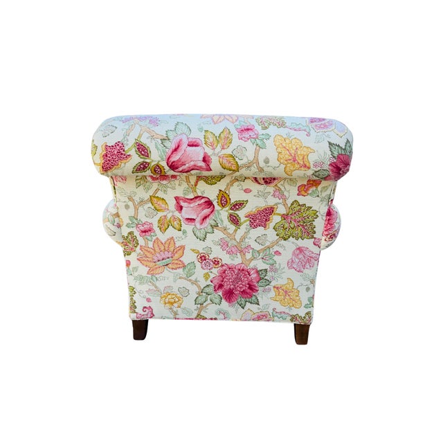 Clayton Marcus English Roll-Arm Club Chairs, Pair – Floral Botanical Chintz Upholstered Lounge Chairs For Sale - Image 9 of 16