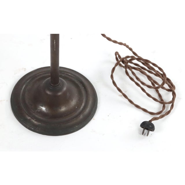 Vintage Industrial Brass Opal Disk Shade Floor Lamp For Sale - Image 9 of 9