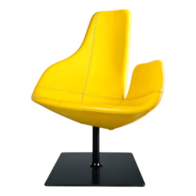Moroso Swivel Leather Armchair inYellow from Patricia Urquiola For Sale