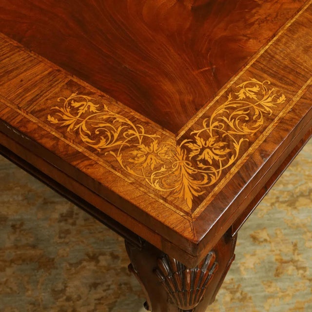 Early 20th Century George II Style Burl Walnut Seaweed Marquetry Inlay Extension Dining Table For Sale - Image 4 of 8