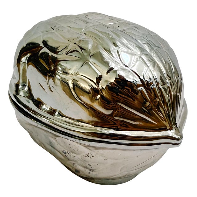 Metal Mid-Century Silver-Plated Trompe L’Oeil Walnut Box With Gold Plated Interior For Sale - Image 7 of 9