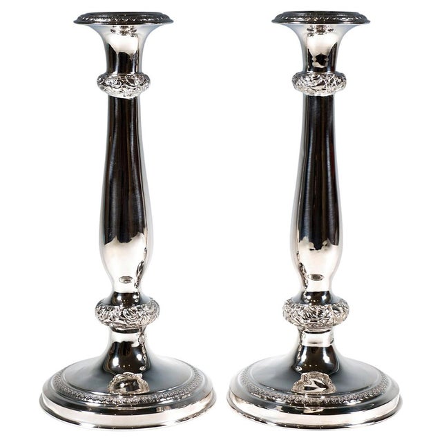 Antique Biedermeier Vienna Silver Candleholders, 1840, Set of 2 For Sale - Image 9 of 9
