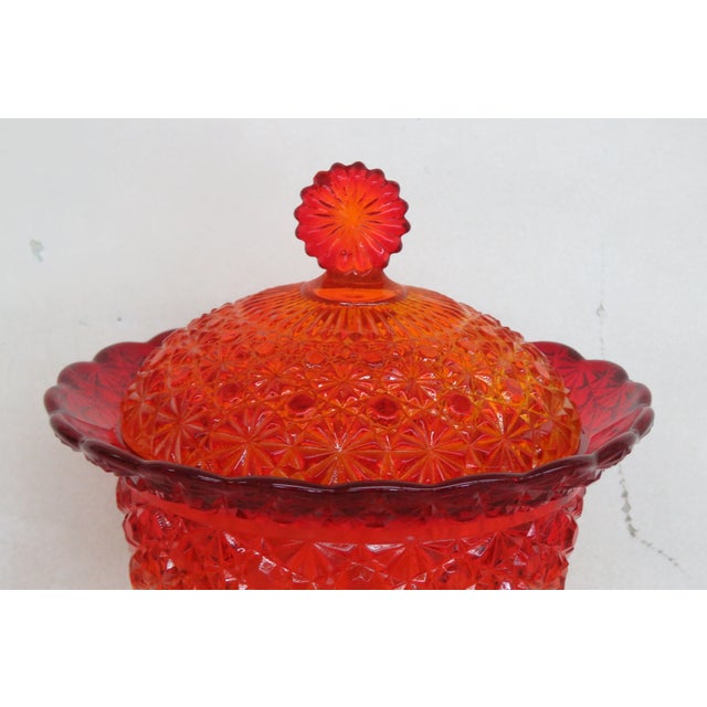 Mid-Century Modern Uranium Amberina Flame Le Smith Daisy and Button Covered Candy Dish Glows 4493b For Sale - Image 3 of 10