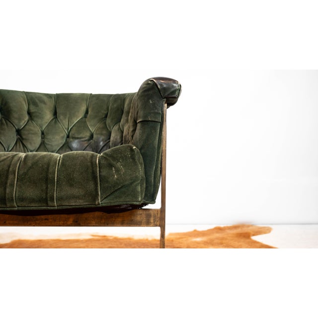 Vintage 1980s Milo Baughman Attr. Forest Green Suede & Bronze For Sale In Boston - Image 6 of 17