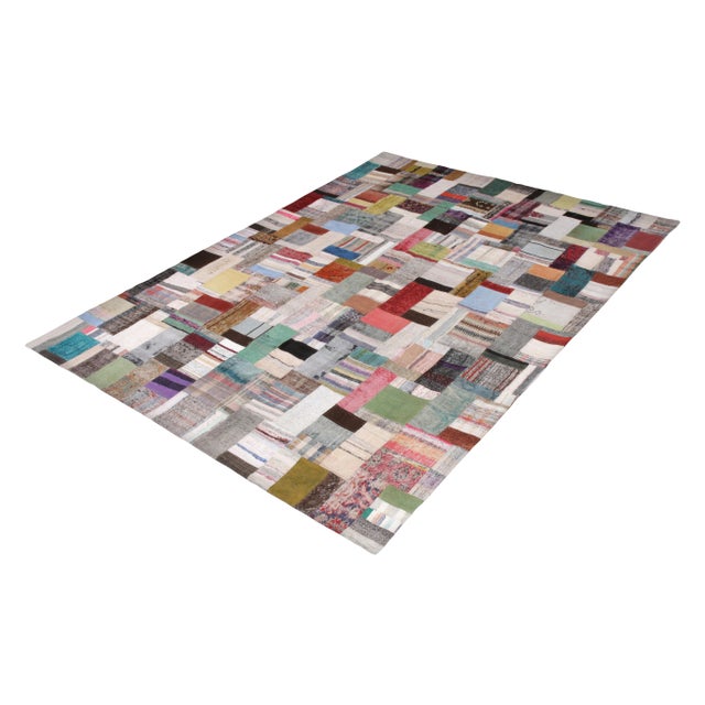 Modern Modern Patchwork Kilim Rug in Gray Multicolor Stripe Pattern by Rug & Kilim For Sale - Image 3 of 5