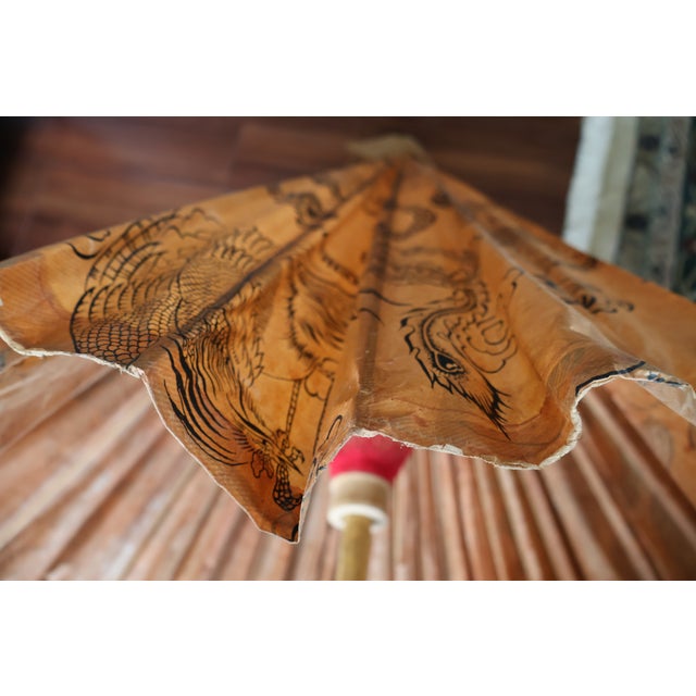 Pair of Extra-Large Vintage Chinese Dragon & Phoenix Oil-Paper Parasols For Sale - Image 18 of 18