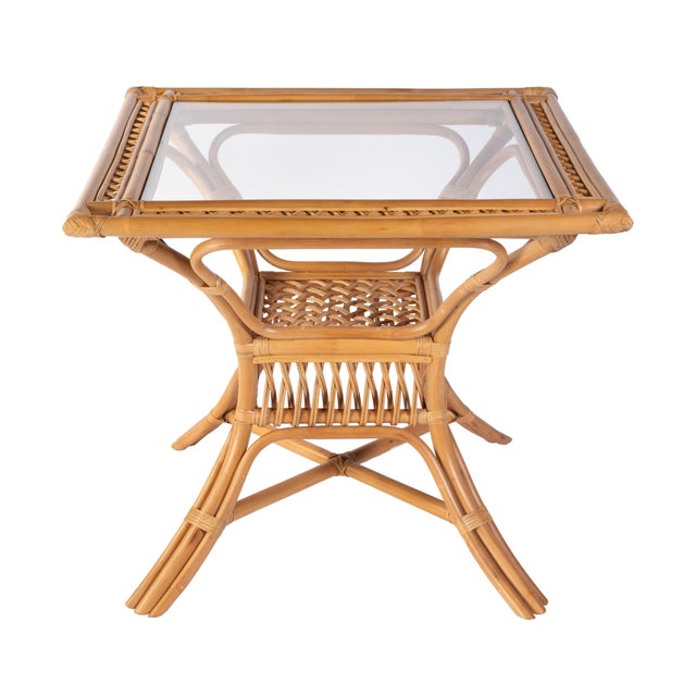 Coastal Antigua 34.25 in. W Square Rattan Glass Top Dining Table, Natural Rattan For Sale - Image 3 of 8
