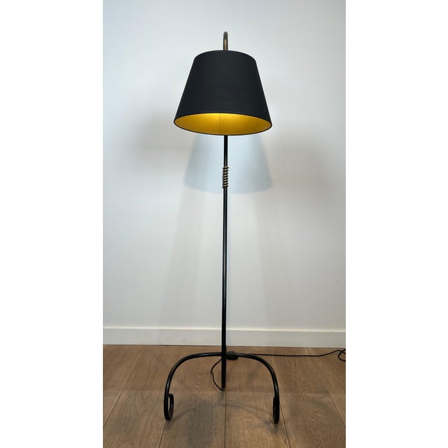 1950s 1950s Black lacquered and brass floor lamp in the style of Jean Royère For Sale - Image 5 of 12