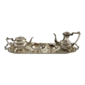 1930s English Art Deco Sterling Silver Miniature Coffee Tea Service- 5 Pieces