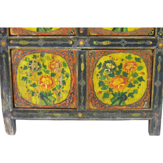 Vintage Tall Tibetan 5 Compartments Cabinet For Sale In Boston - Image 6 of 11