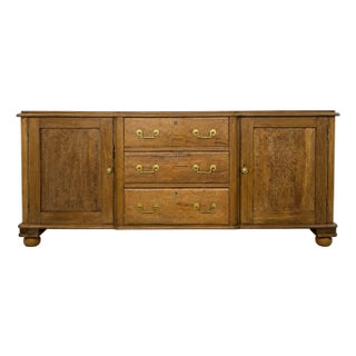 Circa 1890 English Oak Breakfront Sideboard With Brass Hardware For Sale