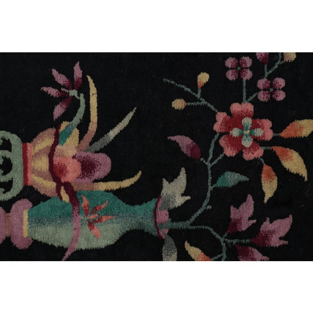 Vintage Chinese Art Deco Rug in Red and Black With Floral Patterns - Rug & Kilim For Sale In New York - Image 6 of 9