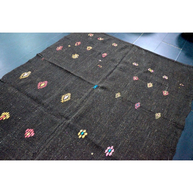 Tribal 1960s Vintage Turkish Black Kilim Rug For Sale - Image 3 of 11