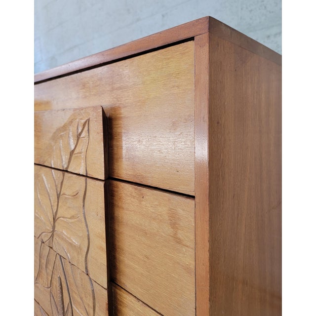 Mid-Century Modern Hawaiian Style Dresser With Relief Carved Tropical Foliage 1950's For Sale - Image 18 of 18