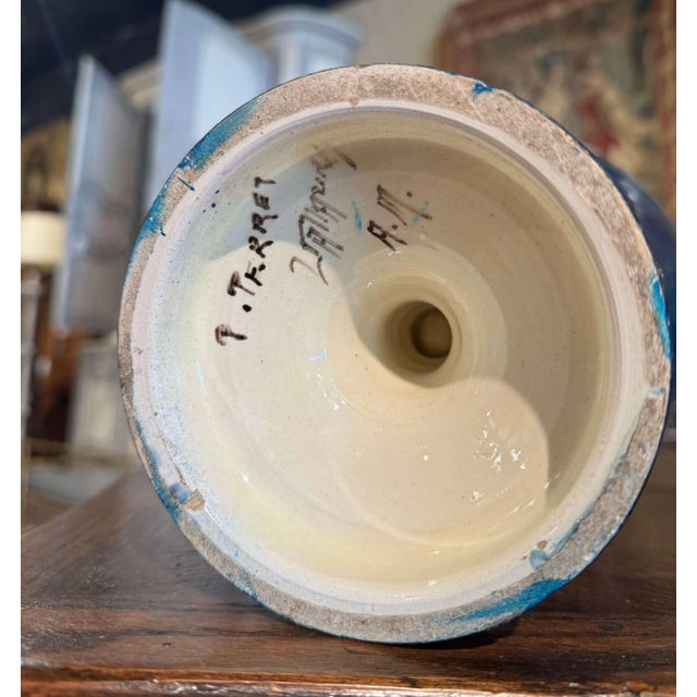 Lavender 19th Century French Hand-Painted Floral Barbotine Vase Signed P. Perret For Sale - Image 8 of 8