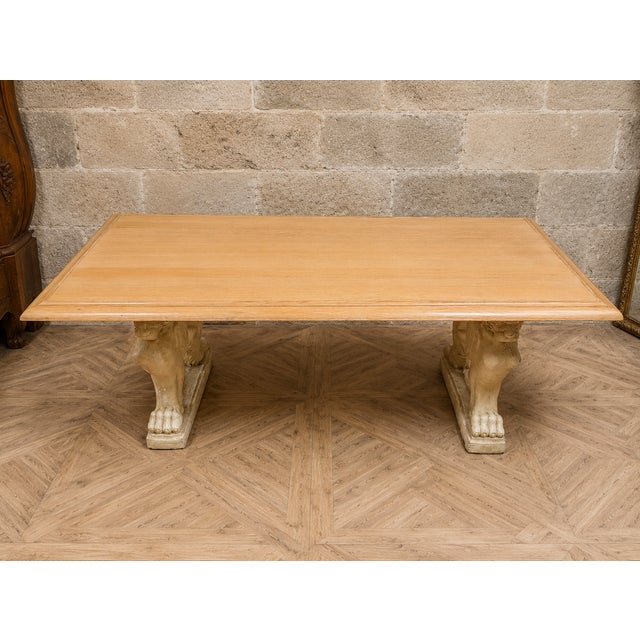 1920s Large Rectangular Table in Cream-Colored Stone and Light Wood, 1920s For Sale - Image 5 of 7