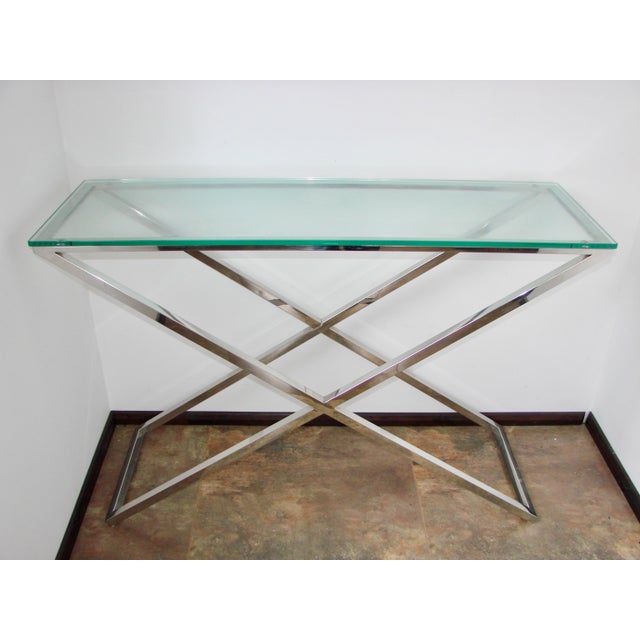Silver Modern Console Table in Chrome and Glass, 1990s For Sale - Image 8 of 9